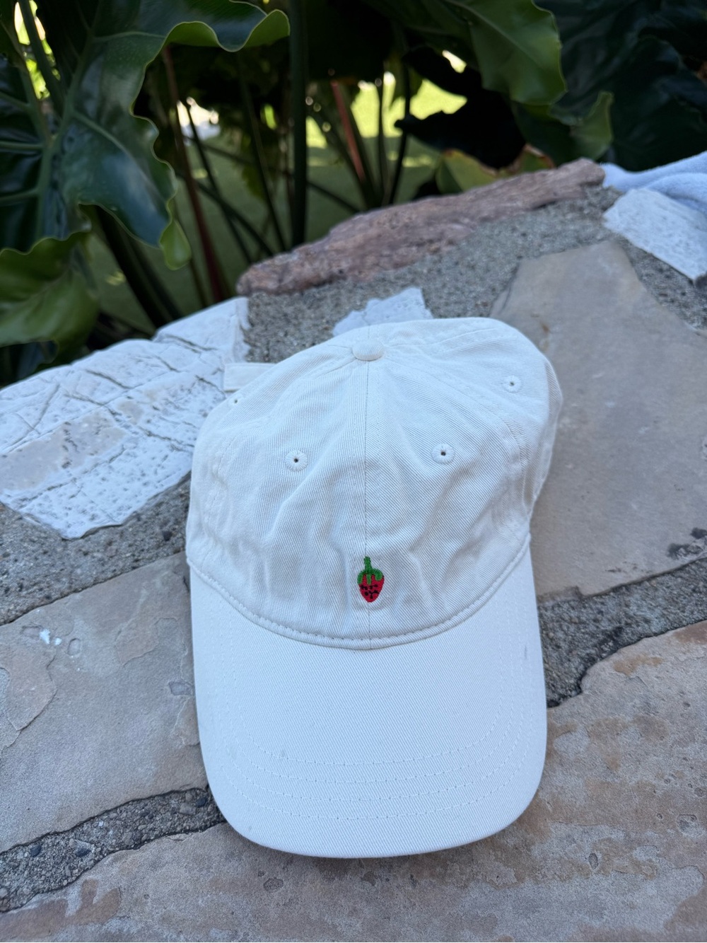 Frazier Sterling Cream Baseball Cap with Strawberry Embroidery NWOT
